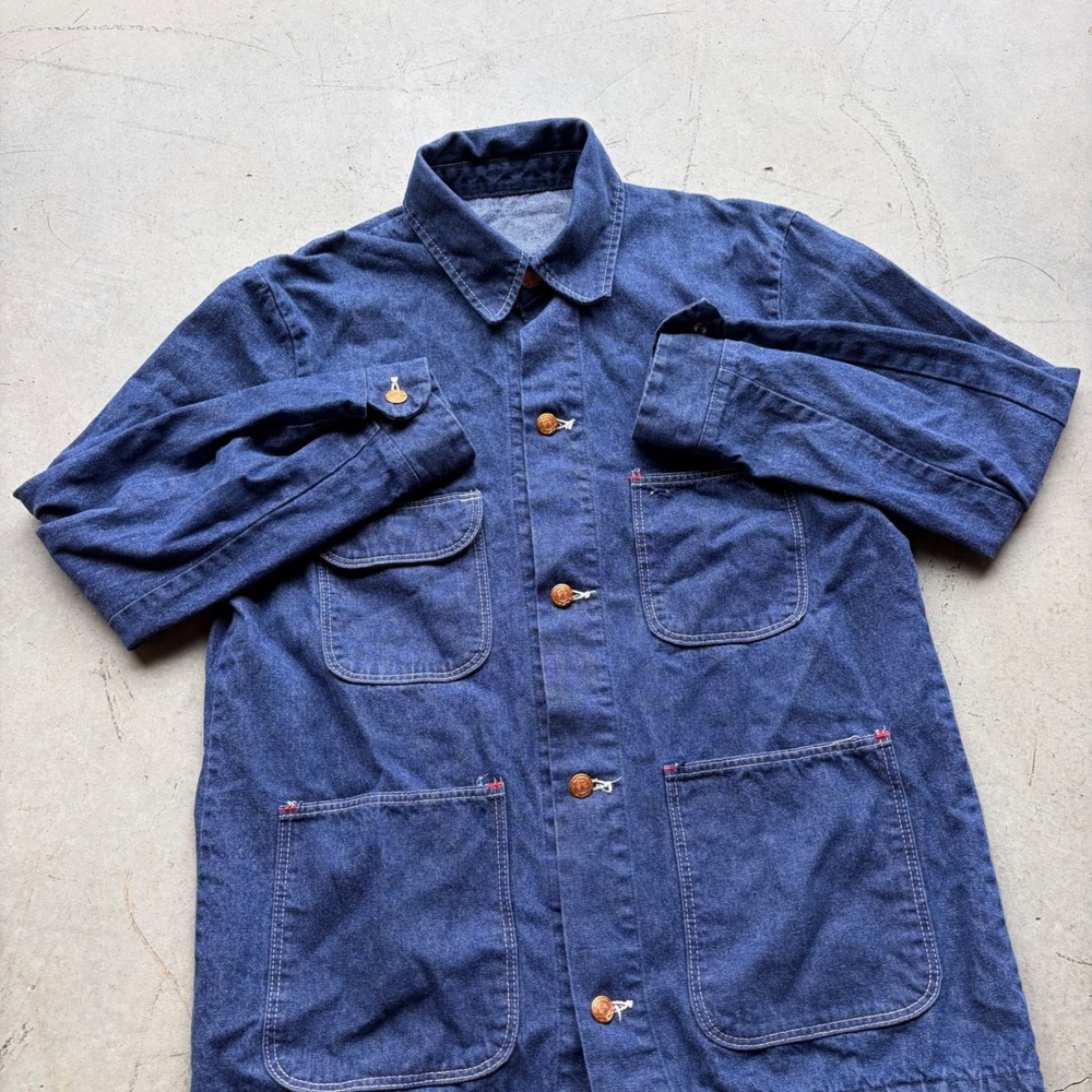 Vintage 70s Blue Bell Denim Chore Coat Mens 40 Indigo Workwear Jacket